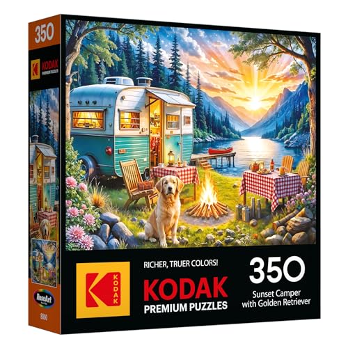 RoseArt Kodak Premium 350-Piece Jigsaw: Sunset Camper with Golden Retriever - 24x18 Inches