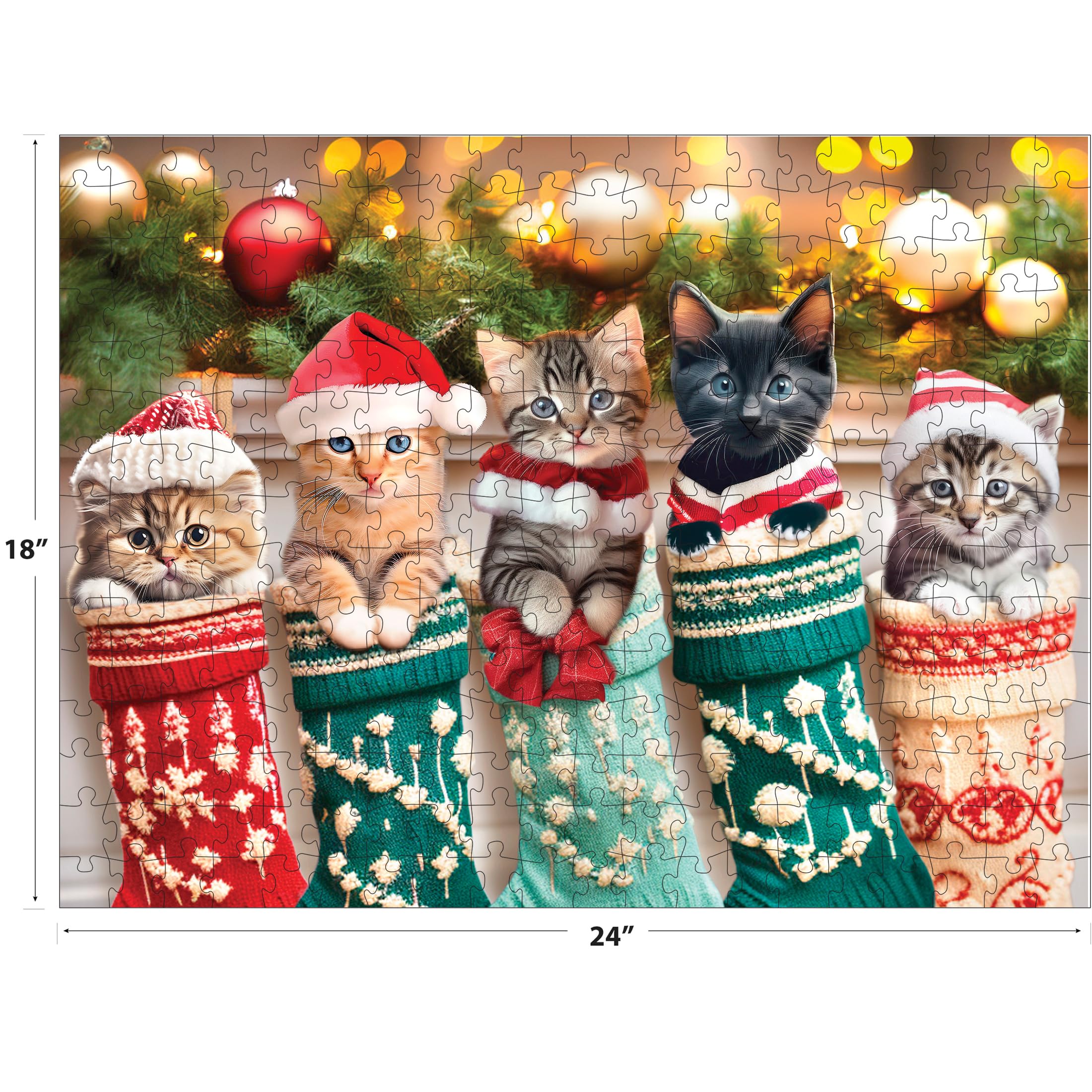 RoseArt Kodak Premium Kitten Stockings 350-Piece Jigsaw Puzzle – Holiday Cat Scene