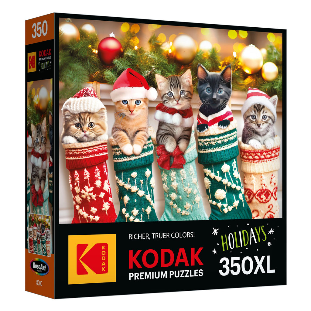 RoseArt Kodak Premium Kitten Stockings 350-Piece Jigsaw Puzzle – Holiday Cat Scene