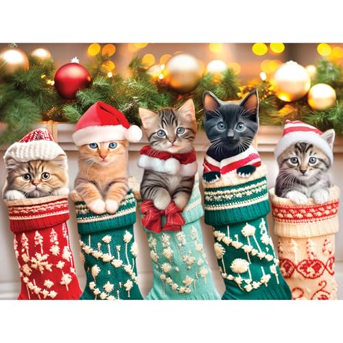 RoseArt Kodak Premium Kitten Stockings 350-Piece Jigsaw Puzzle – Holiday Cat Scene