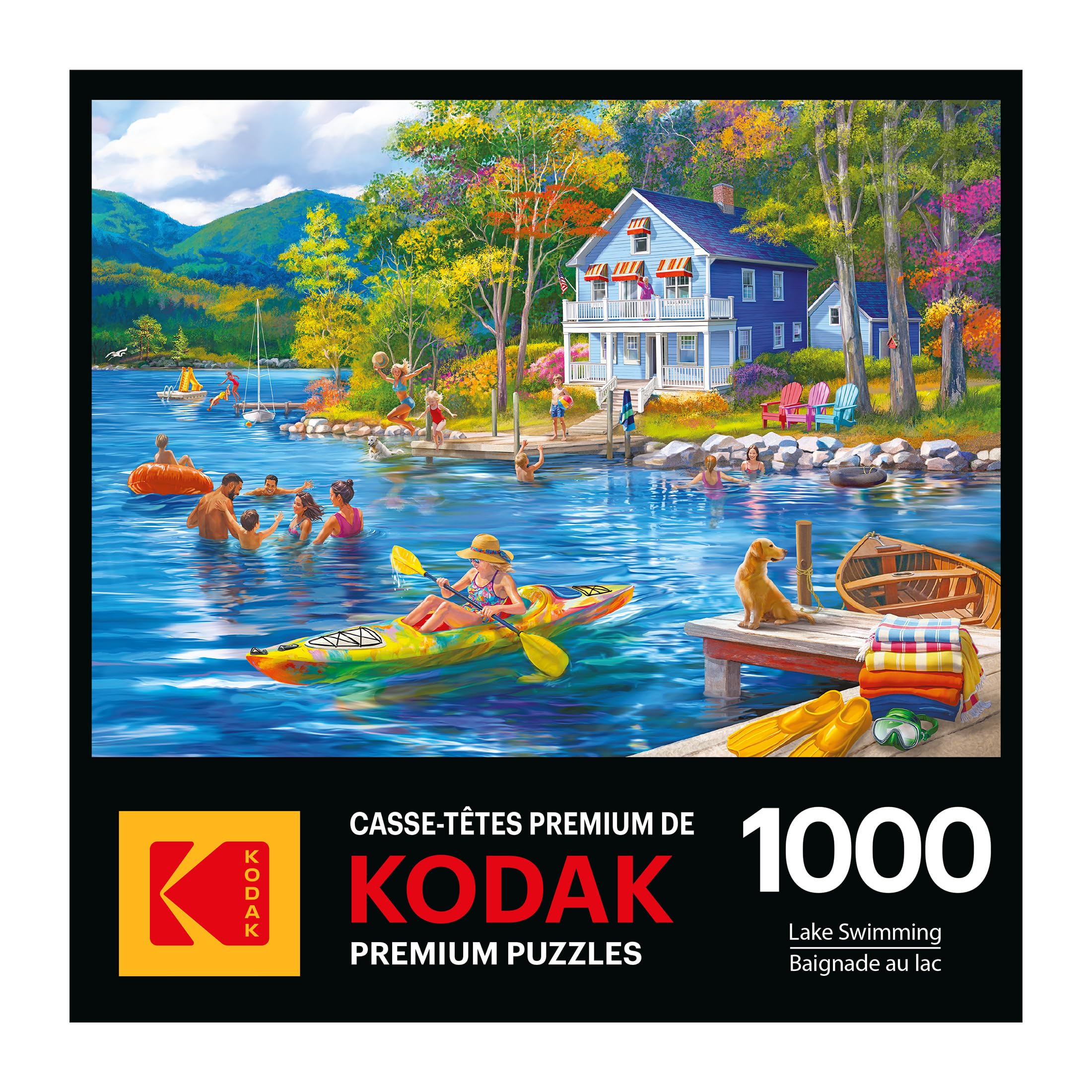 RoseArt Kodak Premium Lake Swimming 1000 Piece Jigsaw Puzzle – Recycled Materials, 19.25x26.62 inches