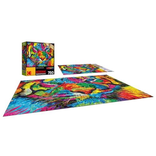 RoseArt Kodak Premium Mosaics Rainbow Tiger 750-Piece Jigsaw Puzzle for Adults