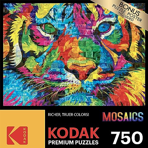 RoseArt Kodak Premium Mosaics Rainbow Tiger 750-Piece Jigsaw Puzzle for Adults
