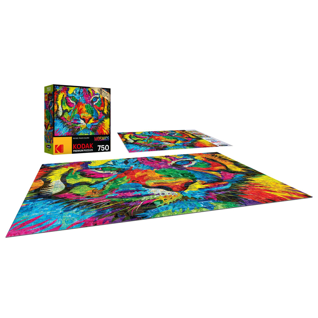 RoseArt Kodak Premium Mosaics Rainbow Tiger 750-Piece Jigsaw Puzzle for Adults