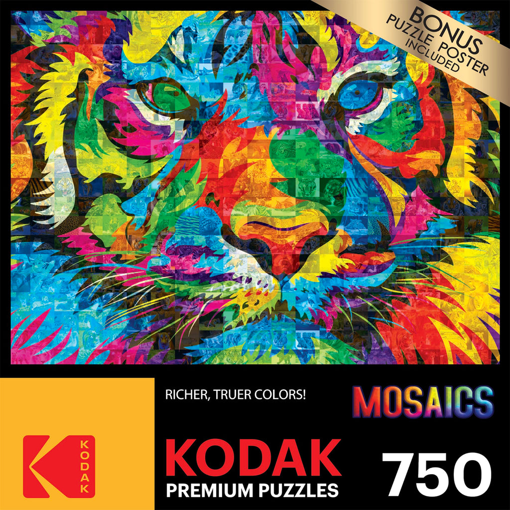 RoseArt Kodak Premium Mosaics Rainbow Tiger 750-Piece Jigsaw Puzzle for Adults