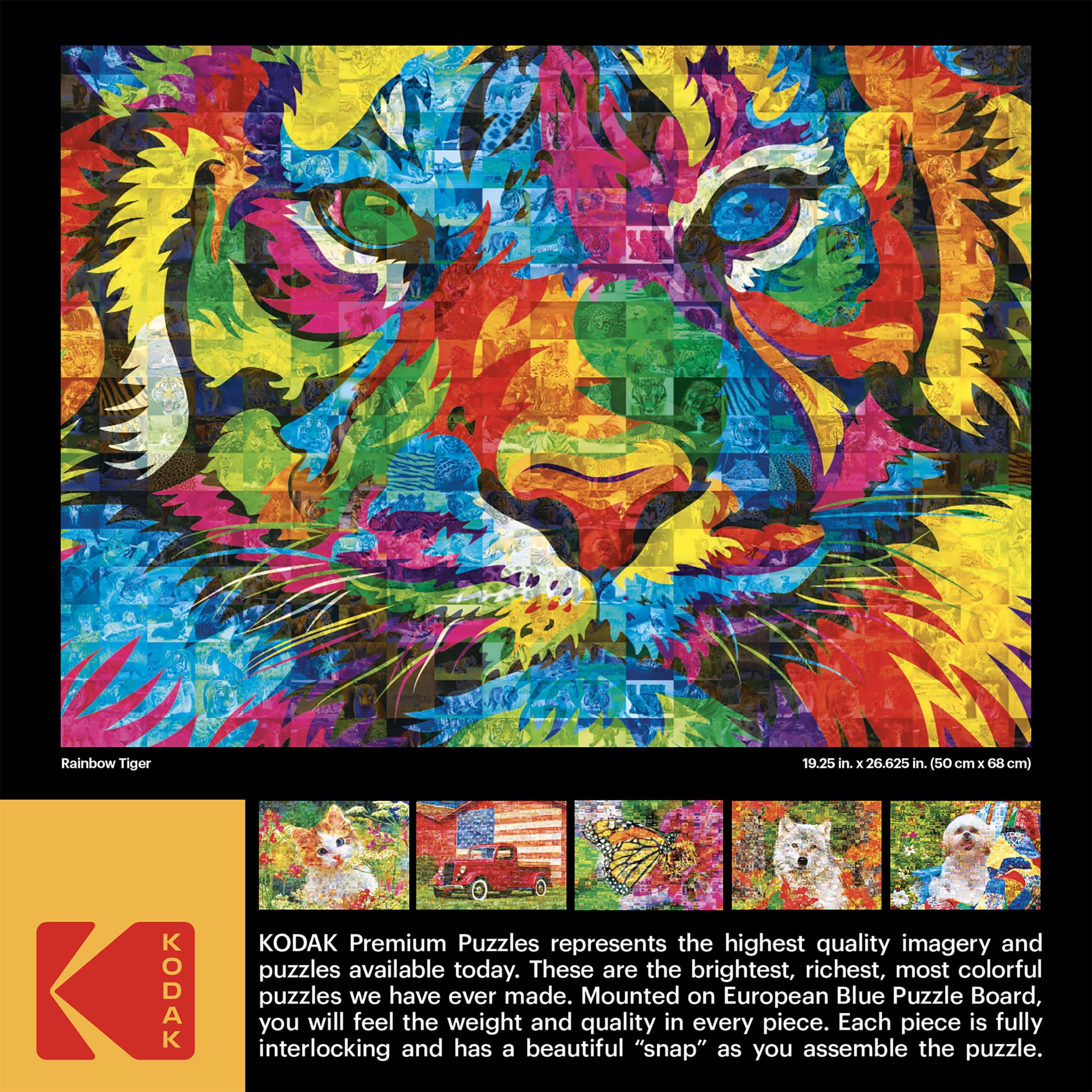 RoseArt Kodak Premium Mosaics Rainbow Tiger 750-Piece Jigsaw Puzzle for Adults