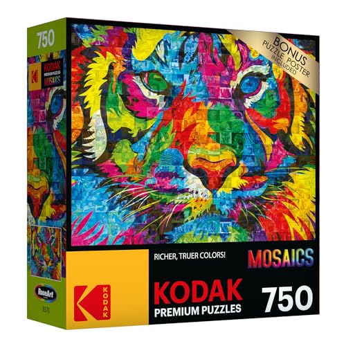 RoseArt Kodak Premium Mosaics Rainbow Tiger 750-Piece Jigsaw Puzzle for Adults