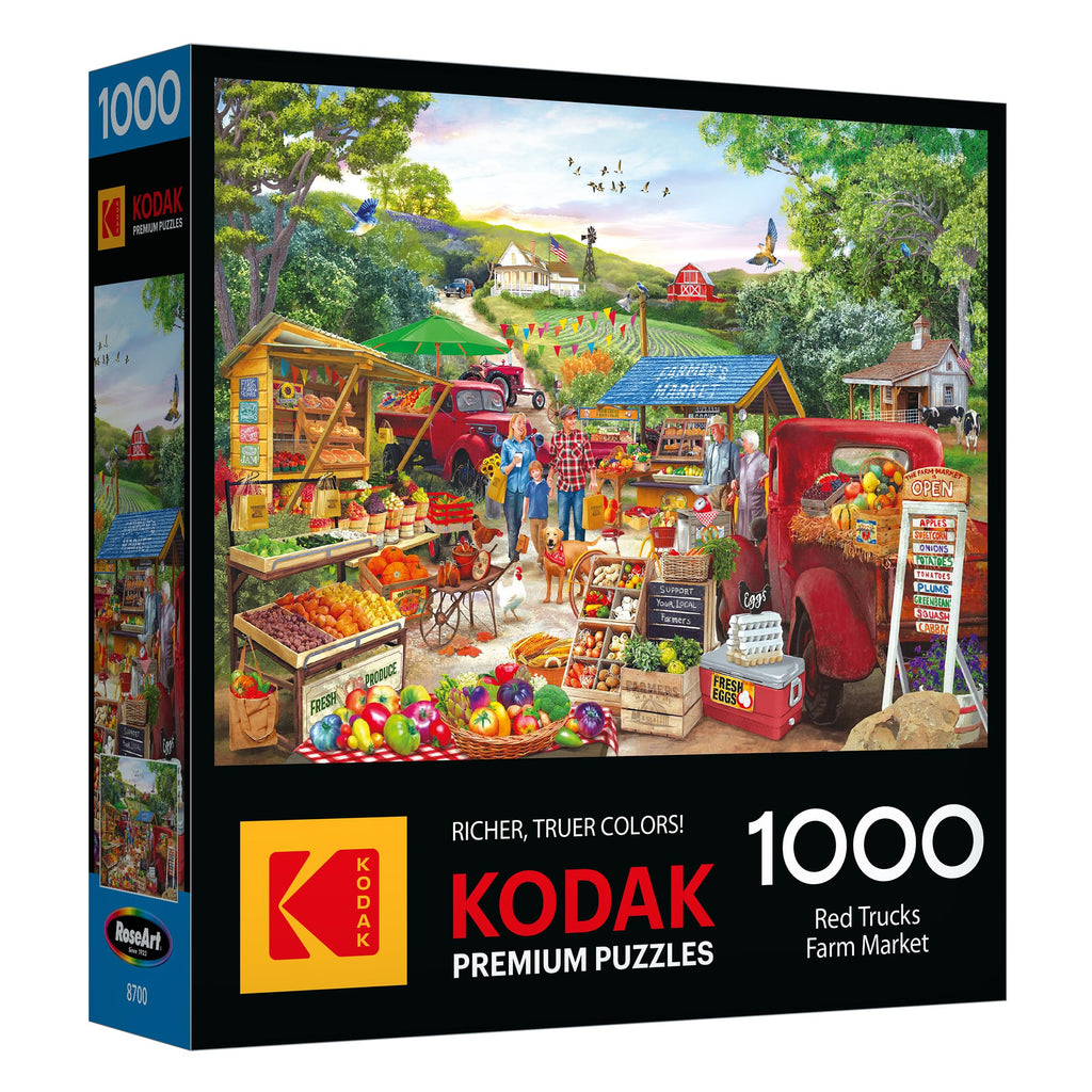 RoseArt Kodak Premium Red Trucks Farm Market 1000-Piece Jigsaw Puzzle – Americana Scene, Made in USA