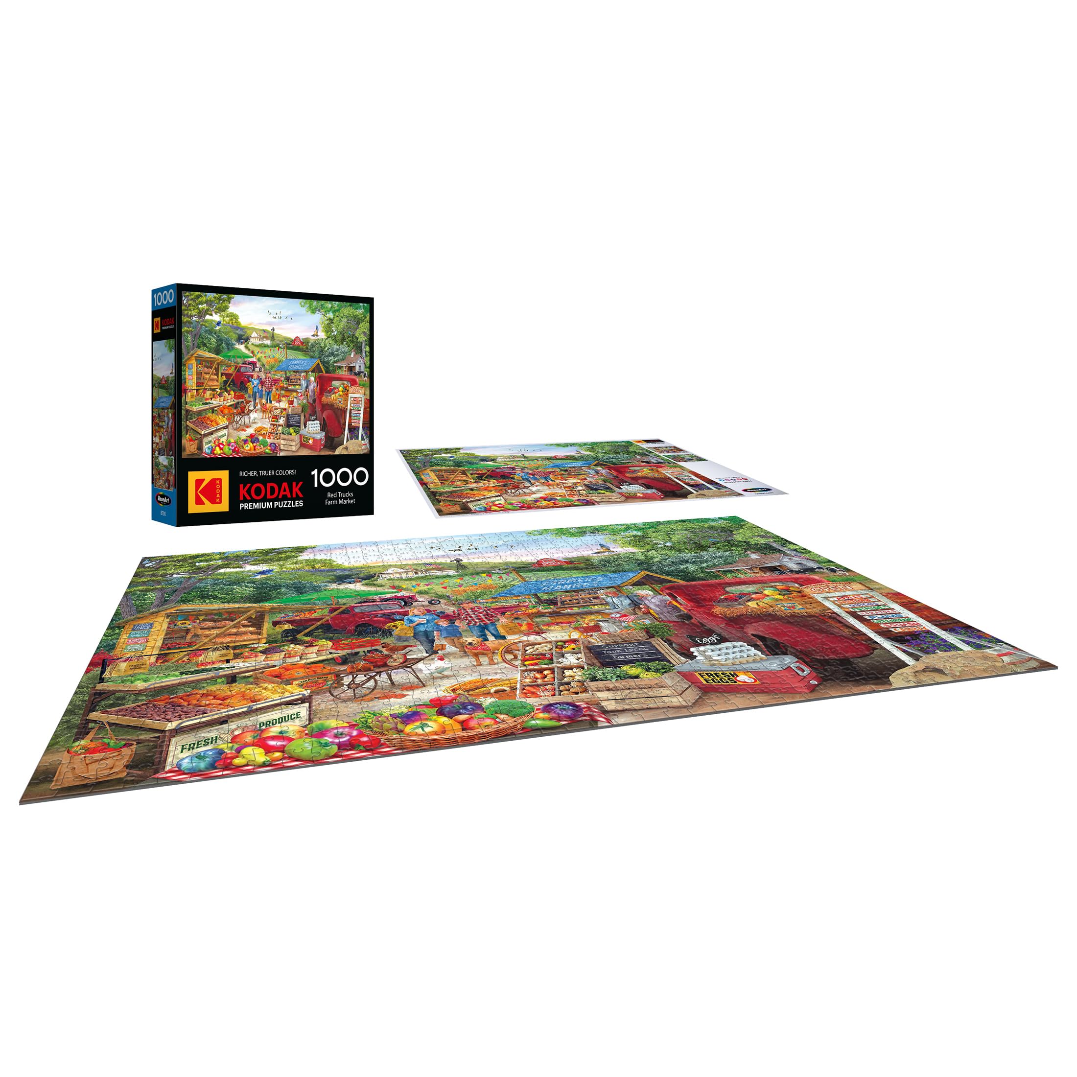RoseArt Kodak Premium Red Trucks Farm Market 1000-Piece Jigsaw Puzzle – Americana Scene, Made in USA