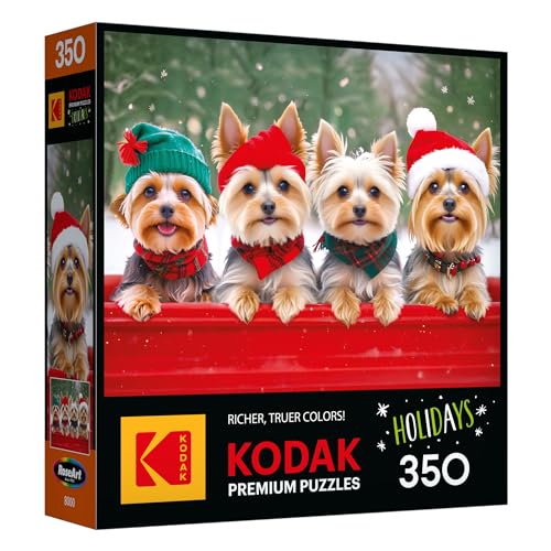 RoseArt Kodak Premium 'Yorkie Holidays' 350-Piece Jigsaw Puzzle – 24x18 Inch Festive Yorkies