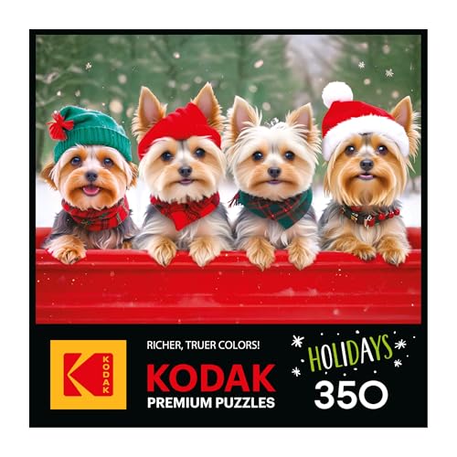 RoseArt Kodak Premium 'Yorkie Holidays' 350-Piece Jigsaw Puzzle – 24x18 Inch Festive Yorkies