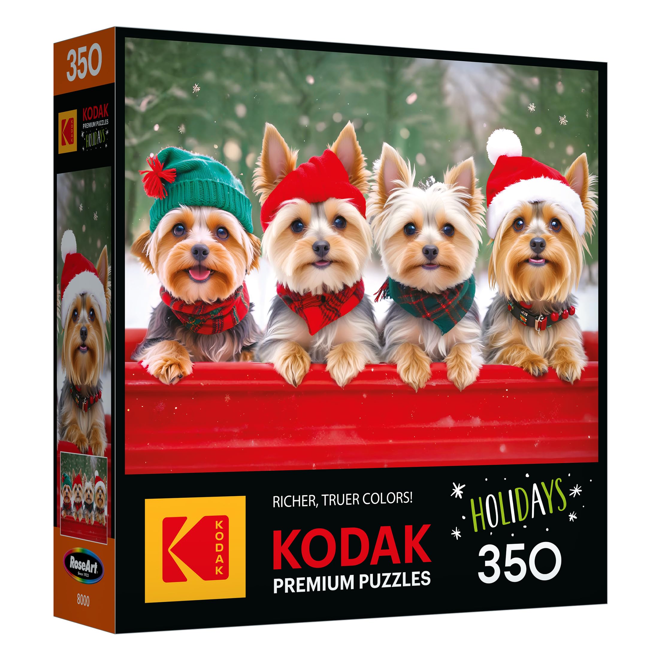 RoseArt Kodak Premium 'Yorkie Holidays' 350-Piece Jigsaw Puzzle – 24x18 Inch Festive Yorkies