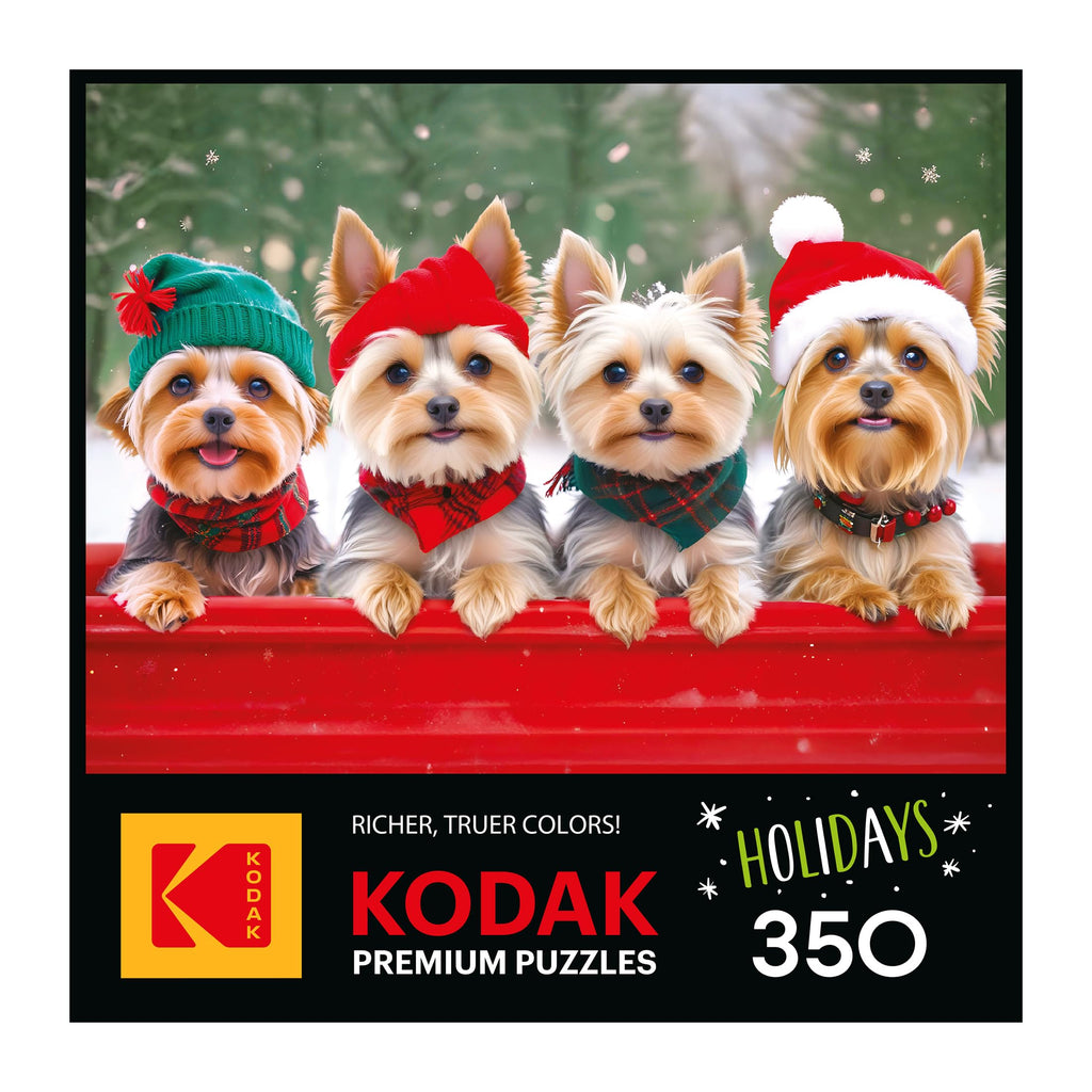 RoseArt Kodak Premium 'Yorkie Holidays' 350-Piece Jigsaw Puzzle – 24x18 Inch Festive Yorkies