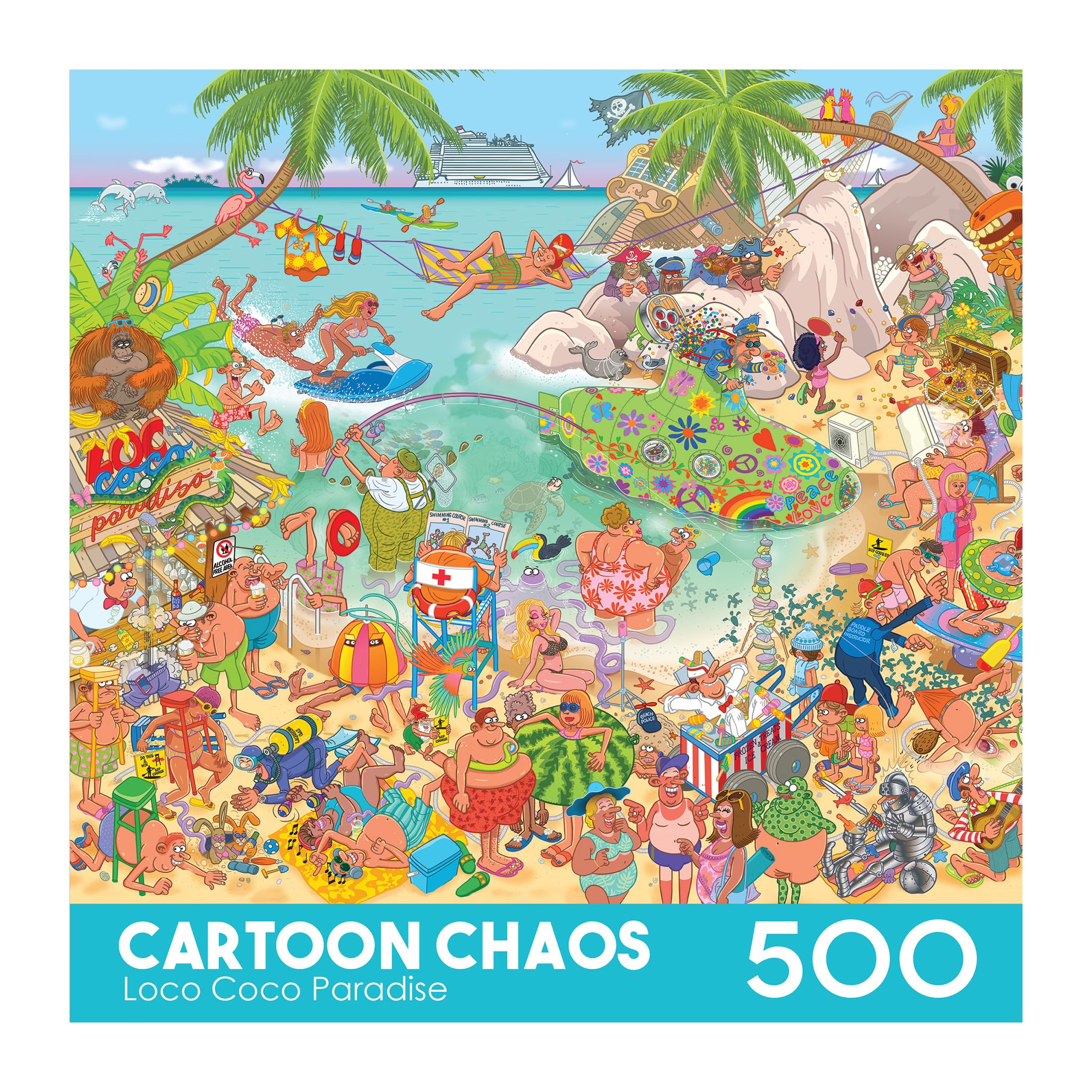 RoseArt Loco Coco Paradise 500-Piece Jigsaw Puzzle – Chaotic Tropical Beach Scene for Adults