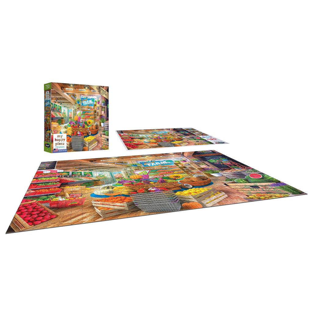 RoseArt My Happy Place Organic Fresh Market 1000-Piece Jigsaw Puzzle – Farm Stand Scene, Made in USA