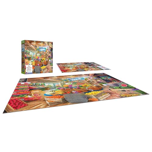 RoseArt My Happy Place Organic Fresh Market 1000-Piece Jigsaw Puzzle – Farm Stand Scene, Made in USA