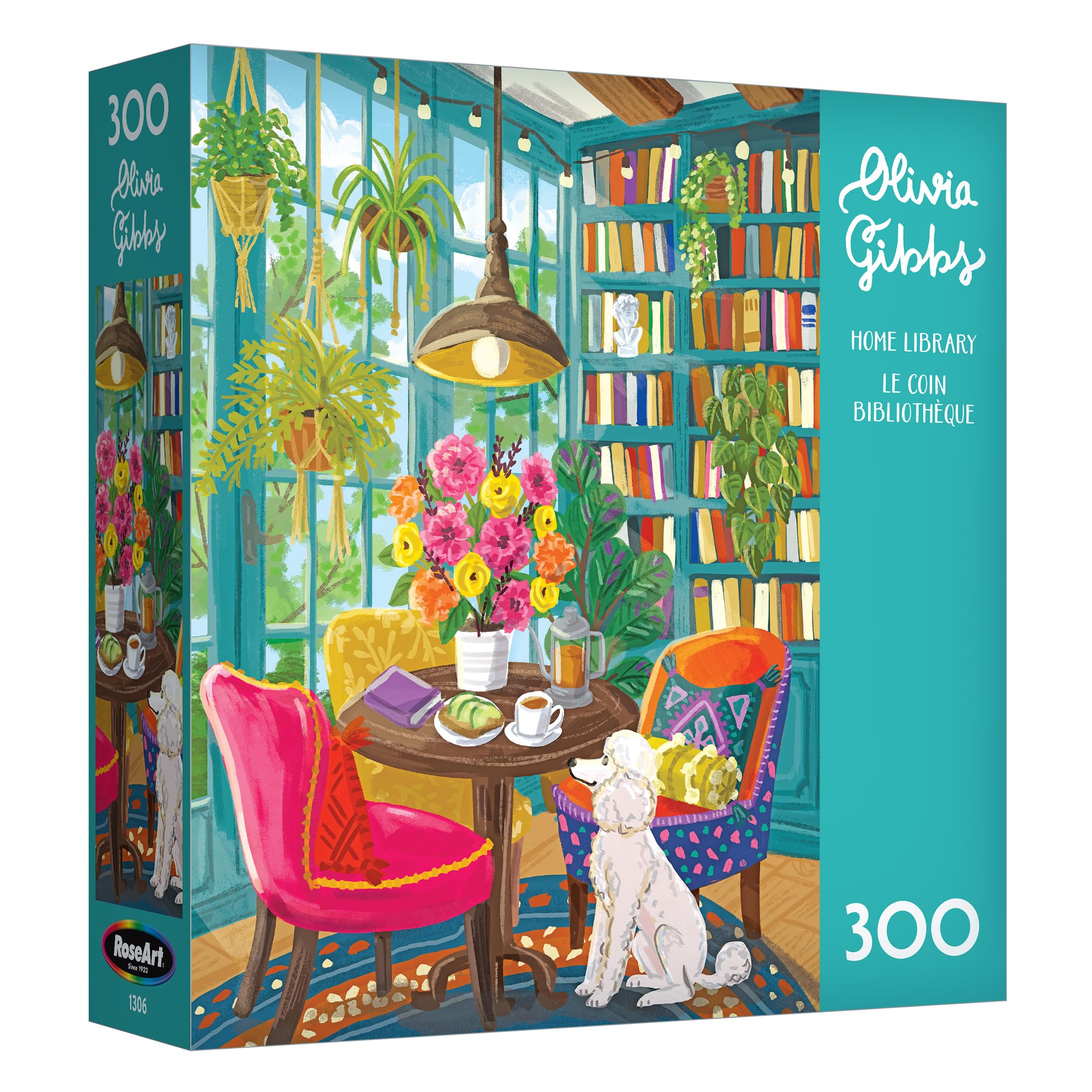RoseArt Olivia Gibbs Home Library 300-Piece Jigsaw Puzzle – Cozy Reading Nook Scene, 18x24 in, Made in USA