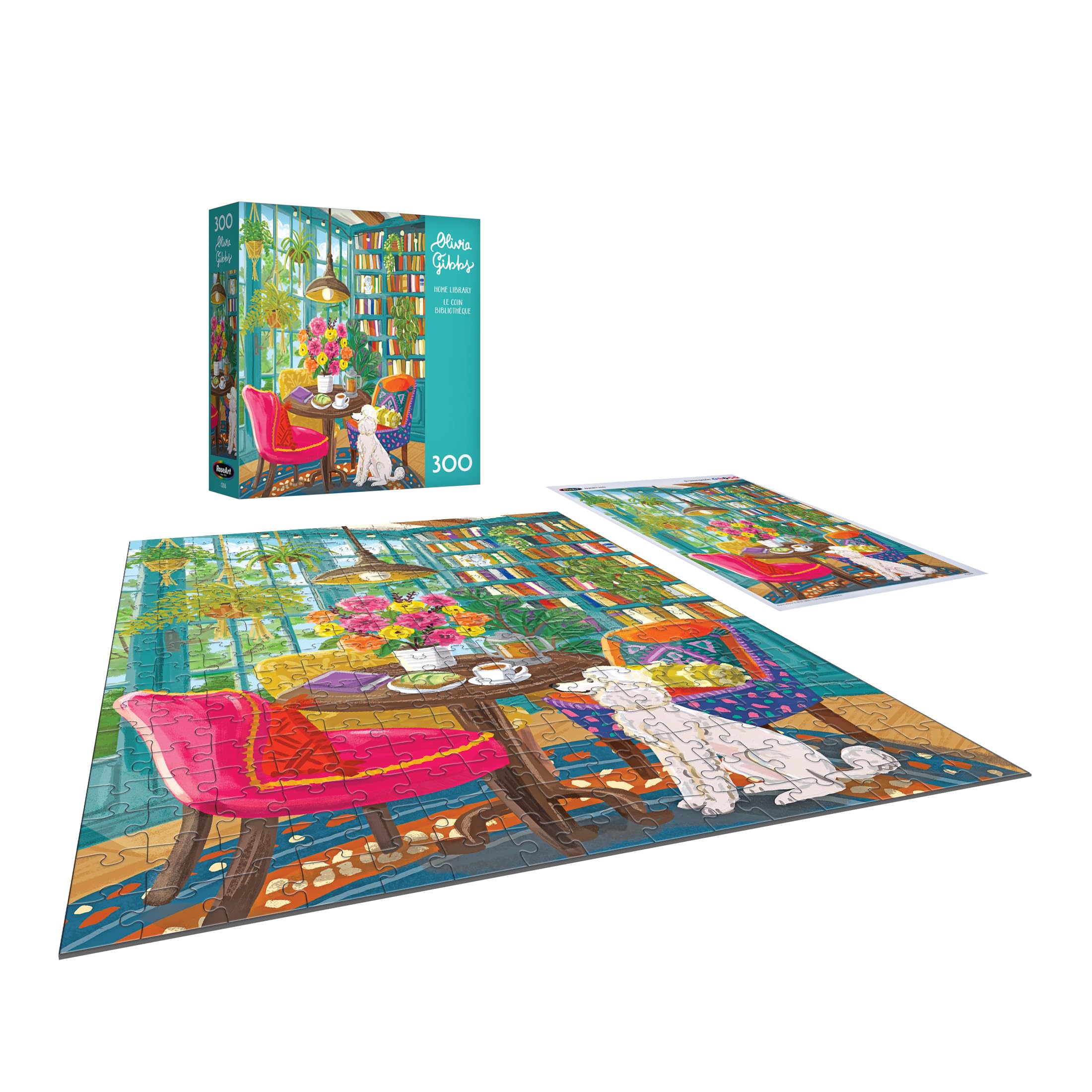 RoseArt Olivia Gibbs Home Library 300-Piece Jigsaw Puzzle – Cozy Reading Nook Scene, 18x24 in, Made in USA