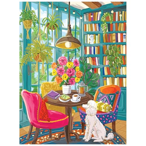 RoseArt Olivia Gibbs Home Library 300-Piece Jigsaw Puzzle – Cozy Reading Nook Scene, 18x24 in, Made in USA