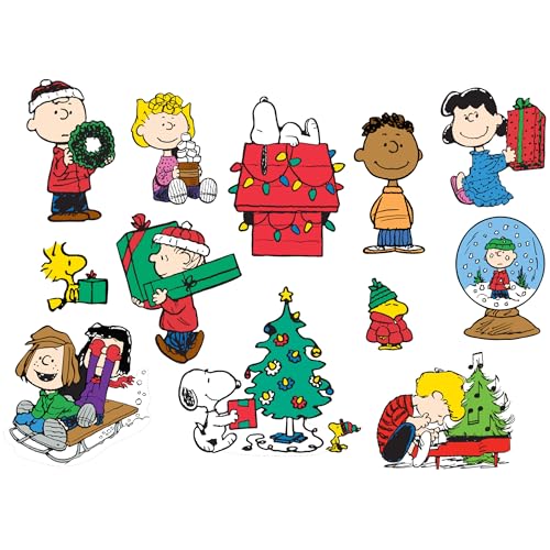 RoseArt Peanuts Holiday Friends 12 Mini Shaped Jigsaw Puzzle Set with Bonus Poster
