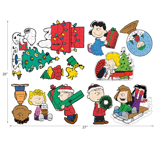 RoseArt Peanuts Holiday Friends 12 Mini Shaped Jigsaw Puzzle Set with Bonus Poster