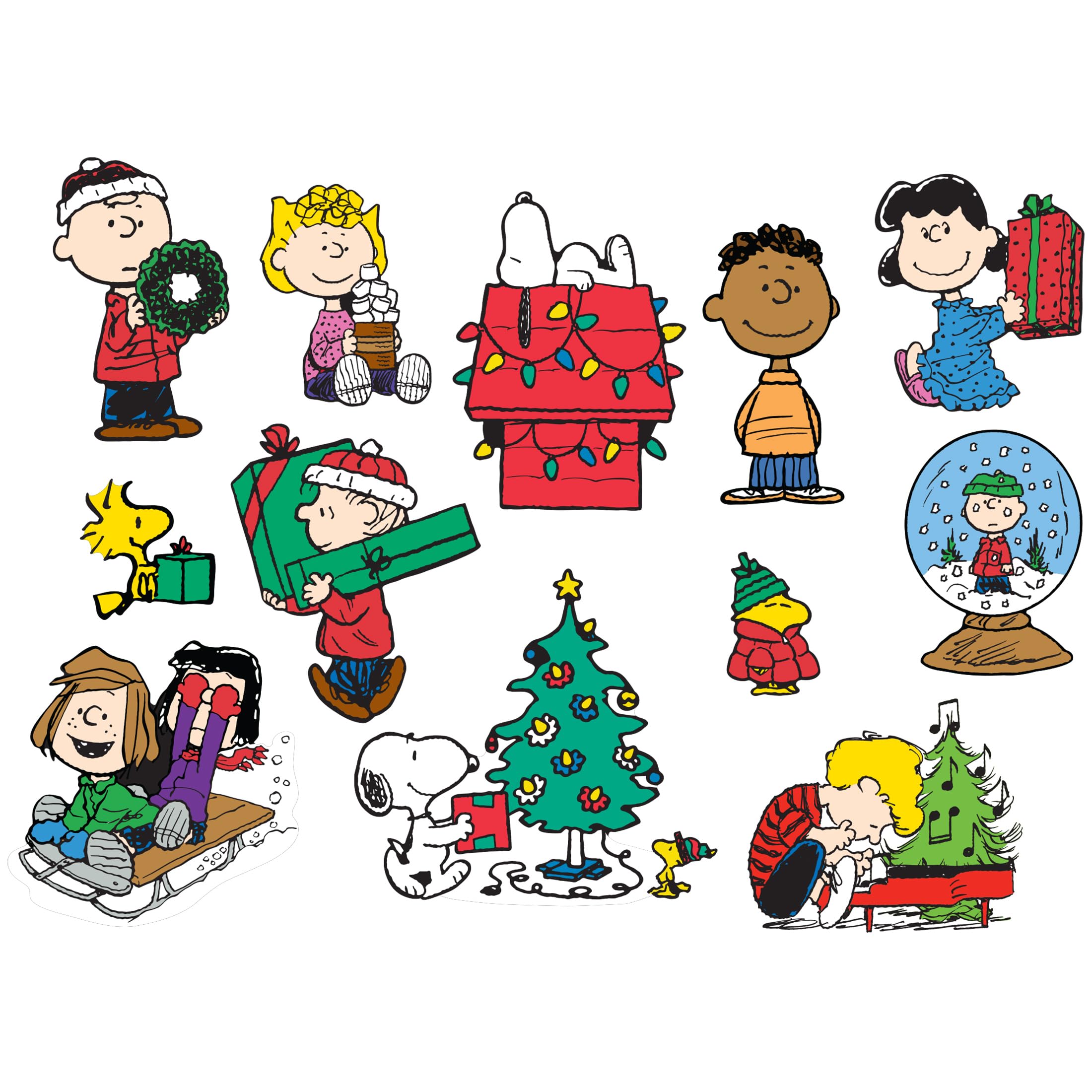 RoseArt Peanuts Holiday Friends 12 Mini Shaped Jigsaw Puzzle Set with Bonus Poster