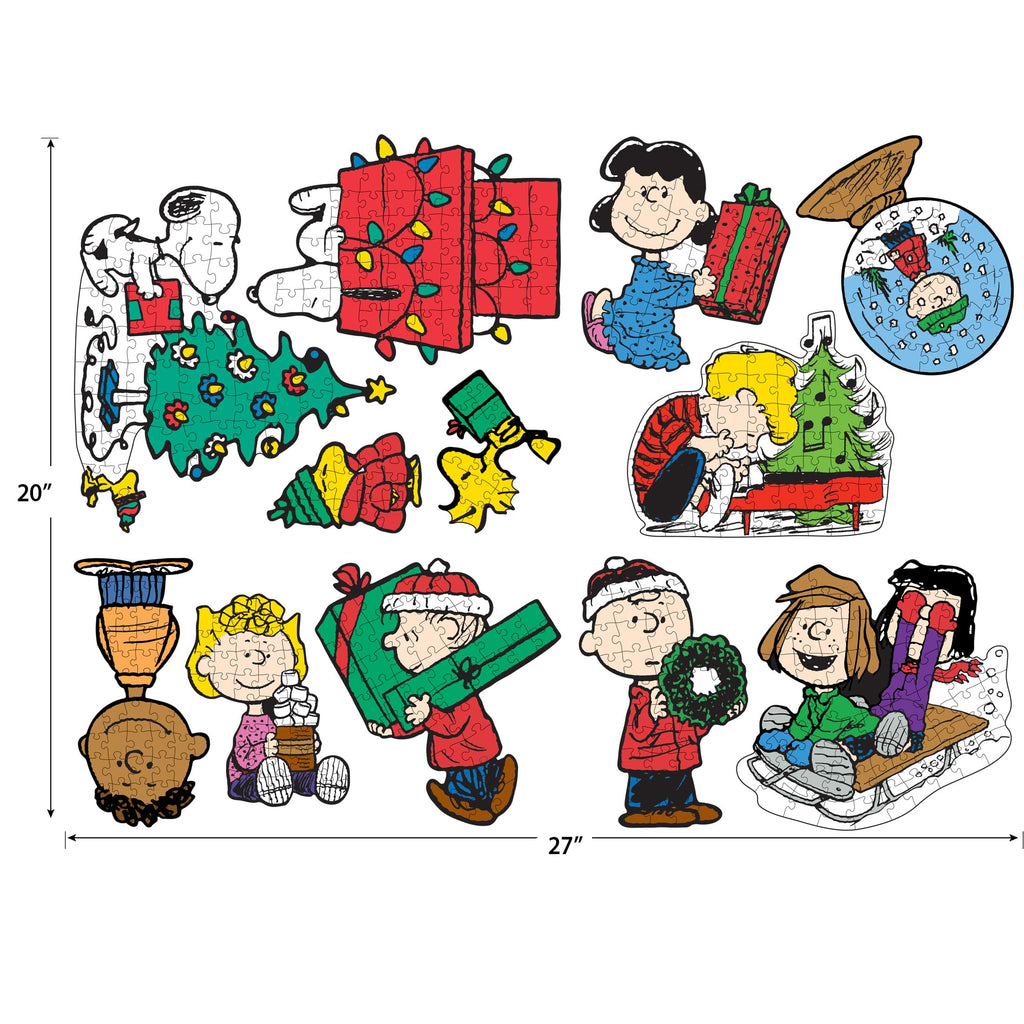 RoseArt Peanuts Holiday Friends 12 Mini Shaped Jigsaw Puzzle Set with Bonus Poster