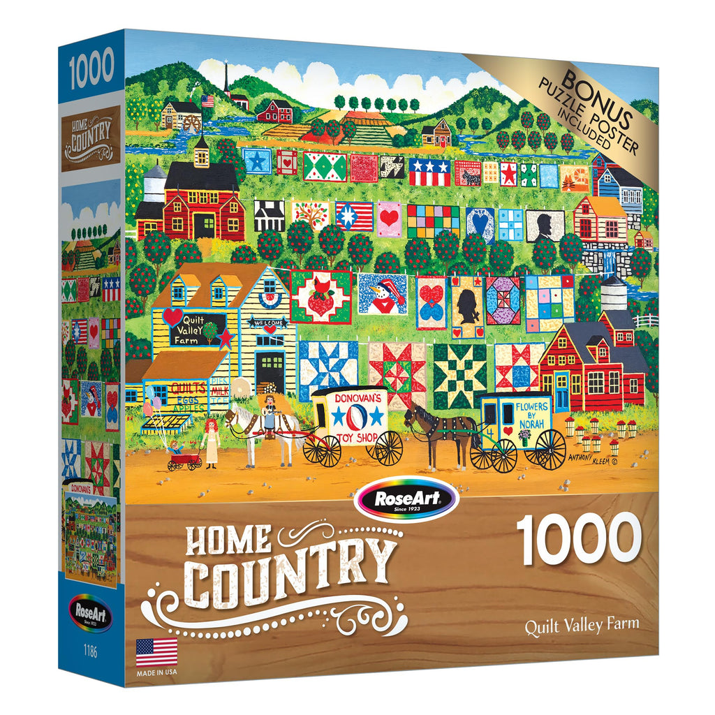 RoseArt Quilt Valley Farm 1000 Piece Puzzle – Premium Quality with Bonus Poster