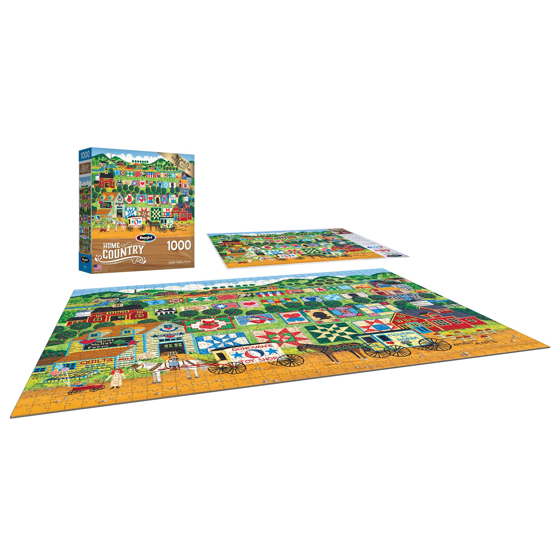 RoseArt Quilt Valley Farm 1000 Piece Puzzle – Premium Quality with Bonus Poster
