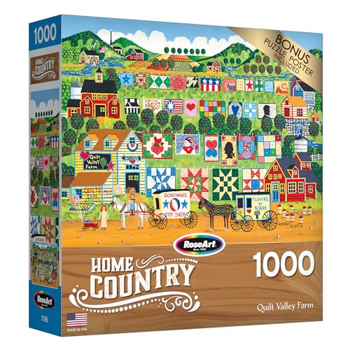RoseArt Quilt Valley Farm 1000 Piece Puzzle – Premium Quality with Bonus Poster