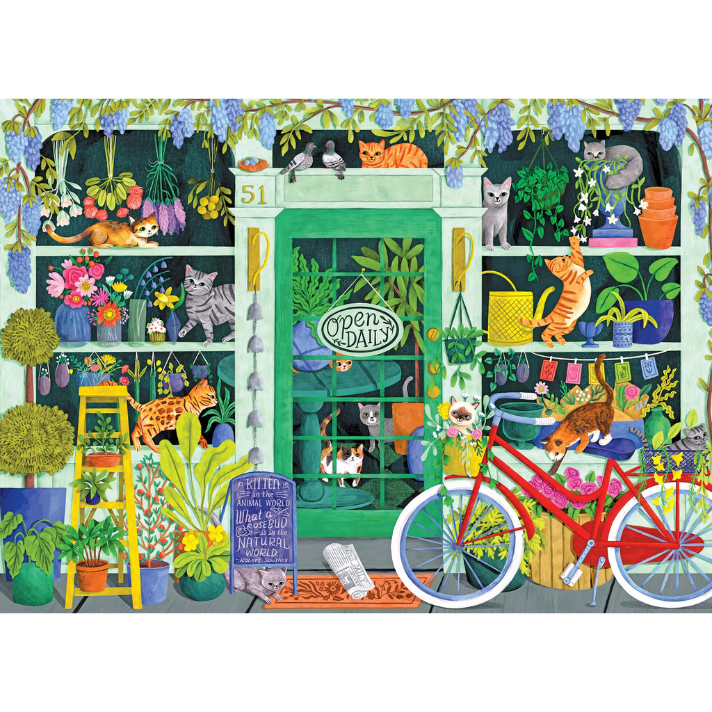 RoseArt Soft Touch 1000-Piece Jigsaw Puzzle 'Cat Flowers' – Velvety Finish, Glare-Free, with Poster