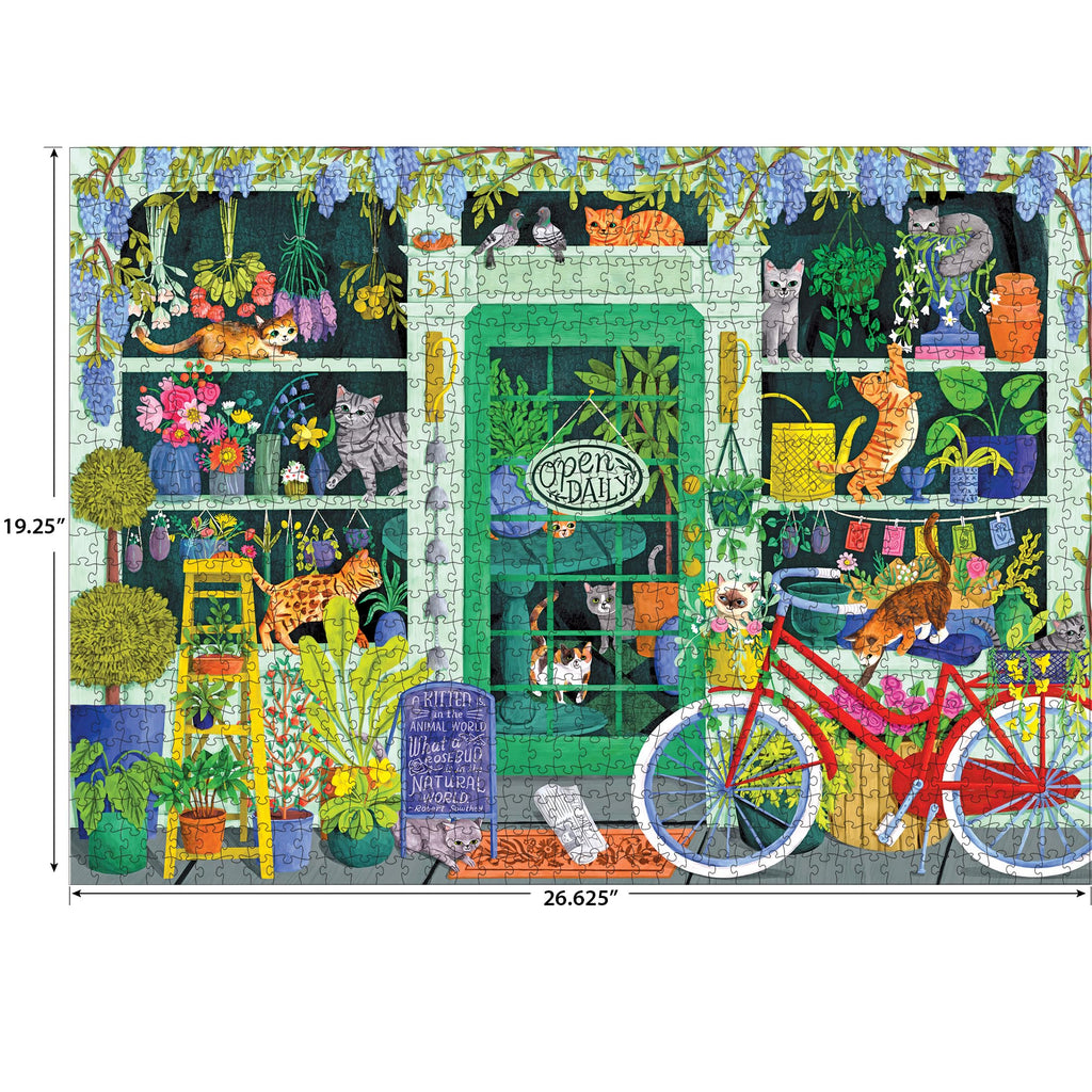 RoseArt Soft Touch 1000-Piece Jigsaw Puzzle 'Cat Flowers' – Velvety Finish, Glare-Free, with Poster
