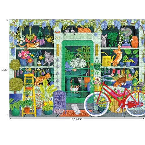RoseArt Soft Touch 1000-Piece Jigsaw Puzzle 'Cat Flowers' – Velvety Finish, Glare-Free, with Poster