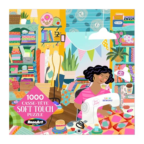 RoseArt Soft Touch Sewing Room 1000-Piece Jigsaw Puzzle – Velvety Surface, Made in USA