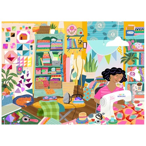 RoseArt Soft Touch Sewing Room 1000-Piece Jigsaw Puzzle – Velvety Surface, Made in USA