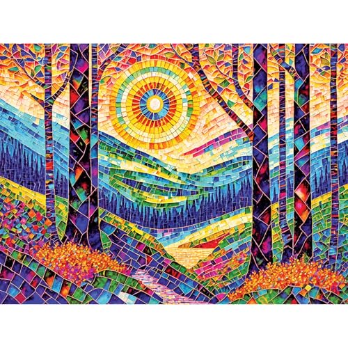 RoseArt Stained Glass 300 Piece Jigsaw Puzzle: The Sun Shines on Dreamland by Peggy Collins (24" x 18")