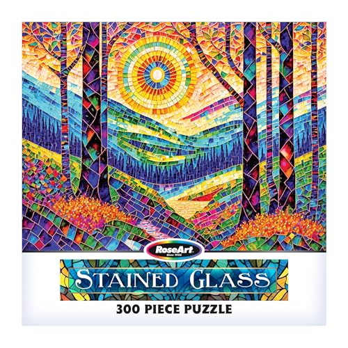RoseArt Stained Glass 300 Piece Jigsaw Puzzle: The Sun Shines on Dreamland by Peggy Collins (24" x 18")