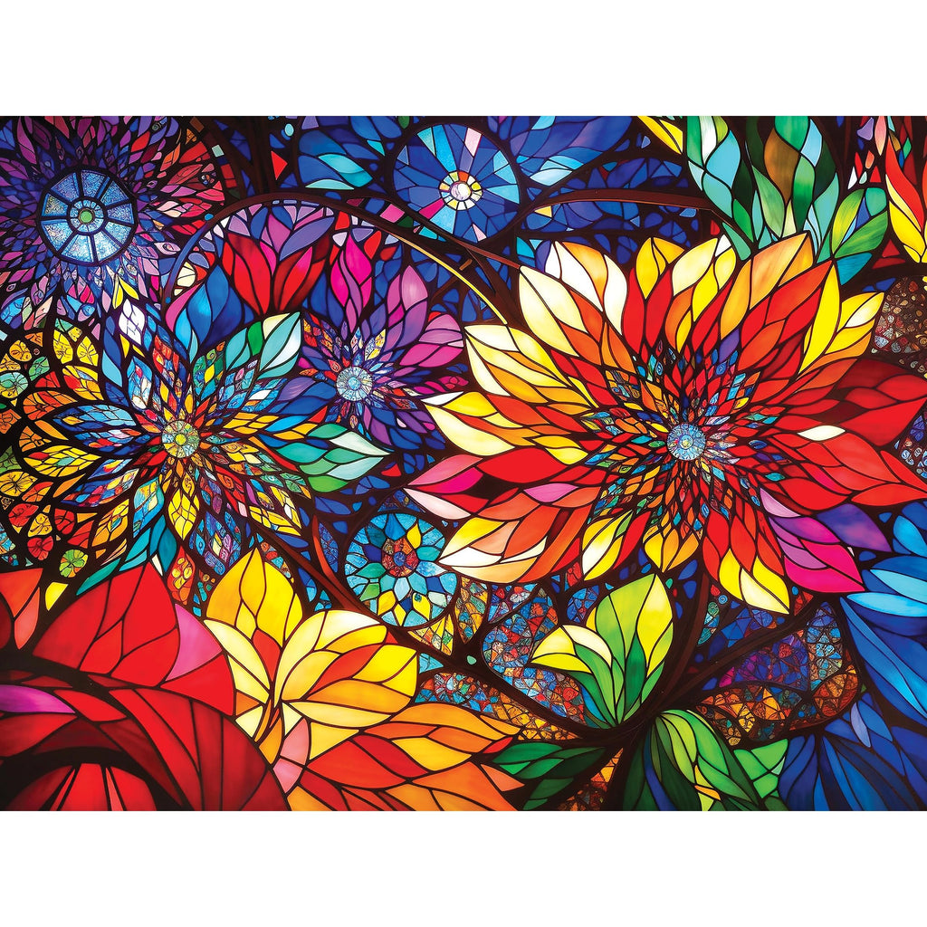 RoseArt Stained Glass Flowers 300-Piece Jigsaw Puzzle – 24x18 Inch Finished Size