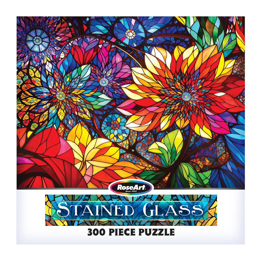 RoseArt Stained Glass Flowers 300-Piece Jigsaw Puzzle – 24x18 Inch Finished Size