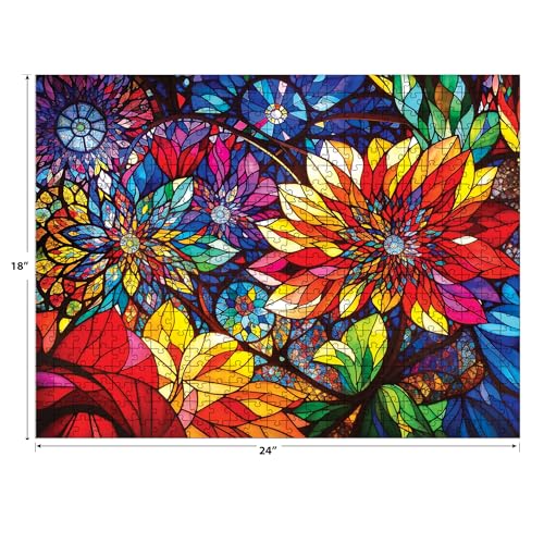RoseArt Stained Glass Flowers 300-Piece Jigsaw Puzzle – 24x18 Inch Finished Size