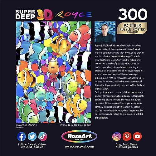 RoseArt Super Deep 3D Clownfish Magic II 300-Piece Jigsaw Puzzle – Lenticular Effect for Adults