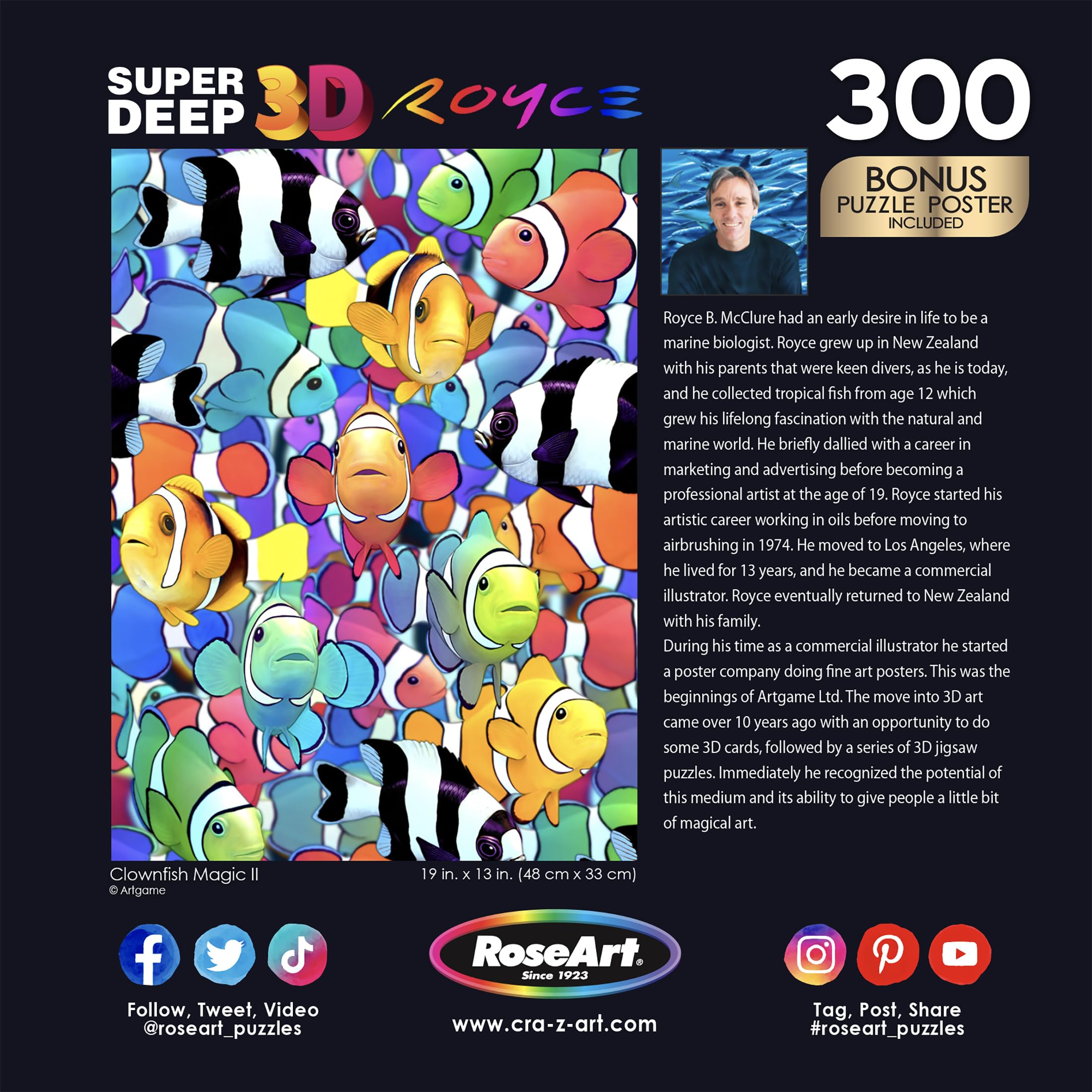 RoseArt Super Deep 3D Clownfish Magic II 300-Piece Jigsaw Puzzle – Lenticular Effect for Adults