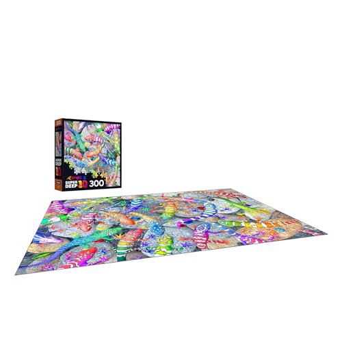 RoseArt Super Deep 3D Gecko Magic 300-Piece Jigsaw Puzzle – Colorful Interlocking Puzzle for Adults