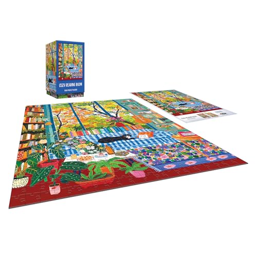 RoseArt Vertical Visions Cozy Reading Room 500-Piece Jigsaw Puzzle – Warm Book Nook Scene