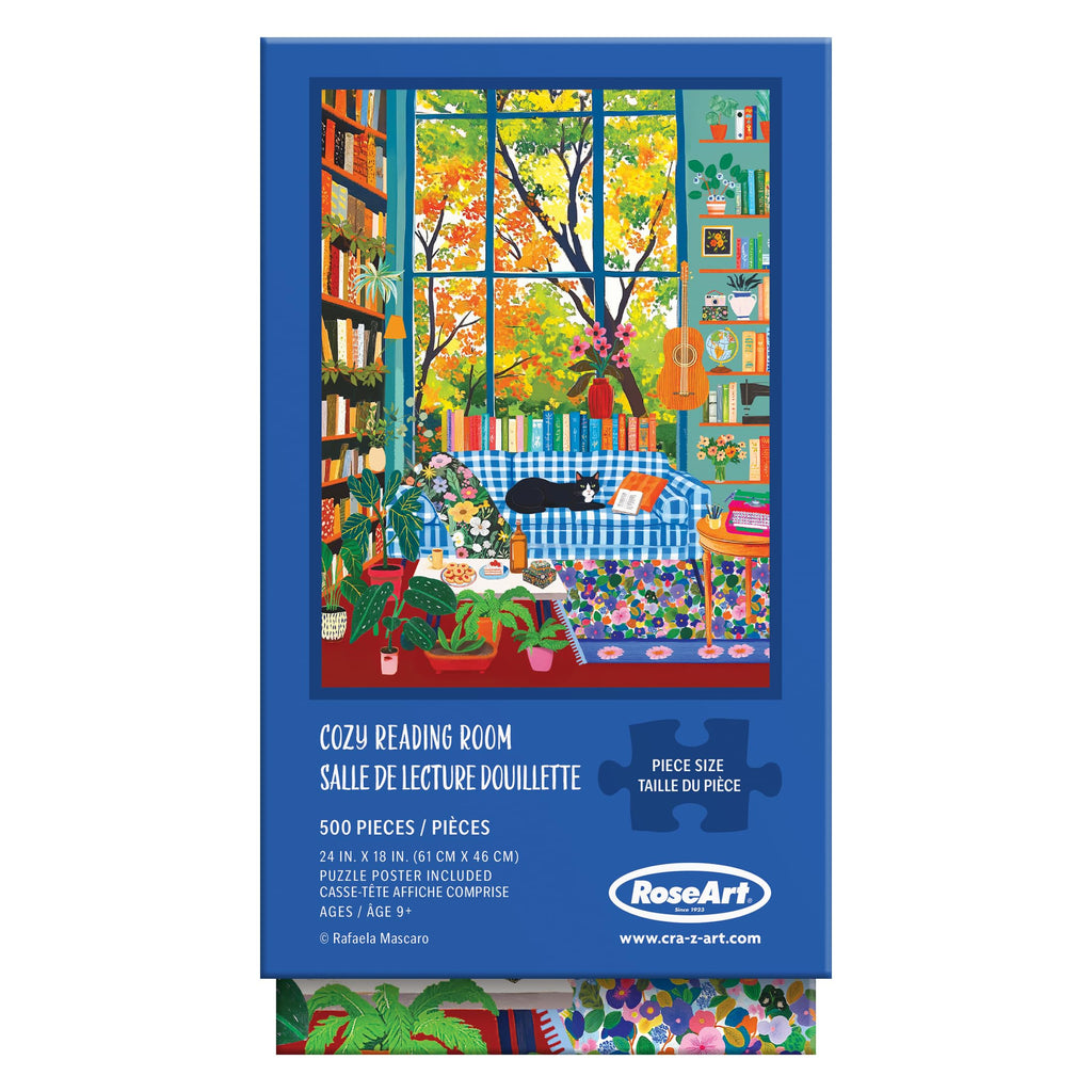 RoseArt Vertical Visions Cozy Reading Room 500-Piece Jigsaw Puzzle – Warm Book Nook Scene