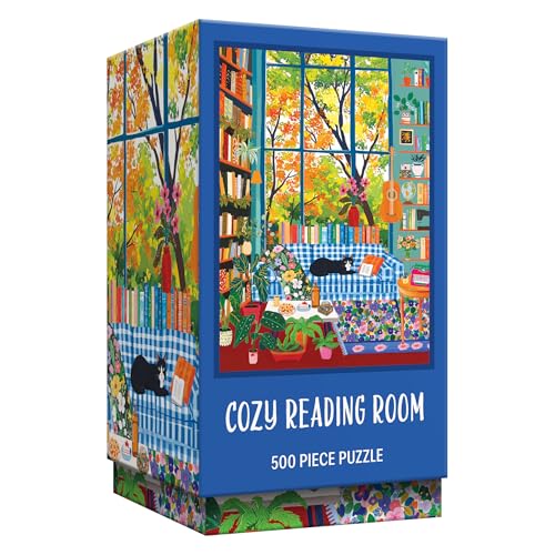 RoseArt Vertical Visions Cozy Reading Room 500-Piece Jigsaw Puzzle – Warm Book Nook Scene