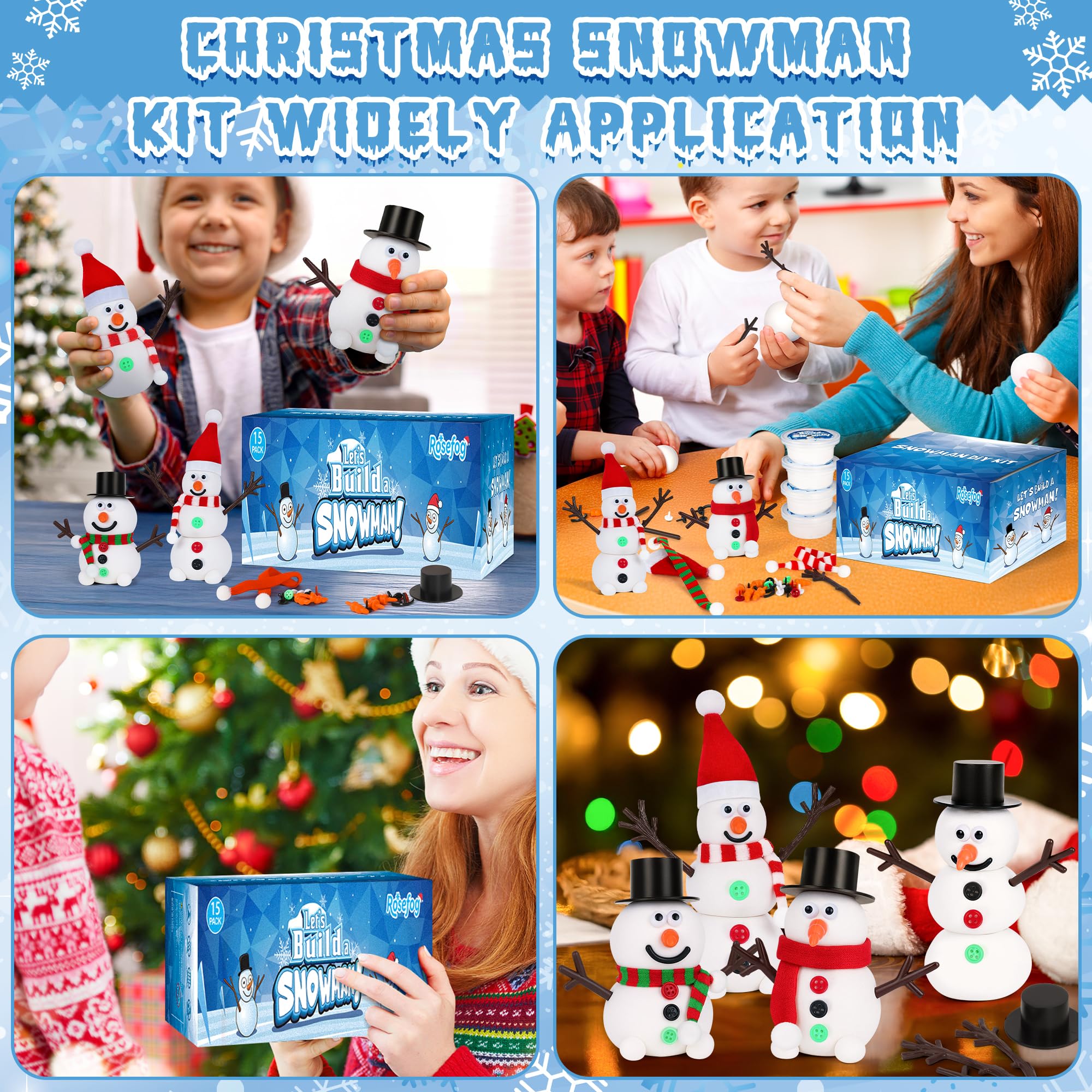 RoseFog 15-Pack DIY Snowman Making Kit – Air Dry Clay Craft Set for Kids Ages 12+