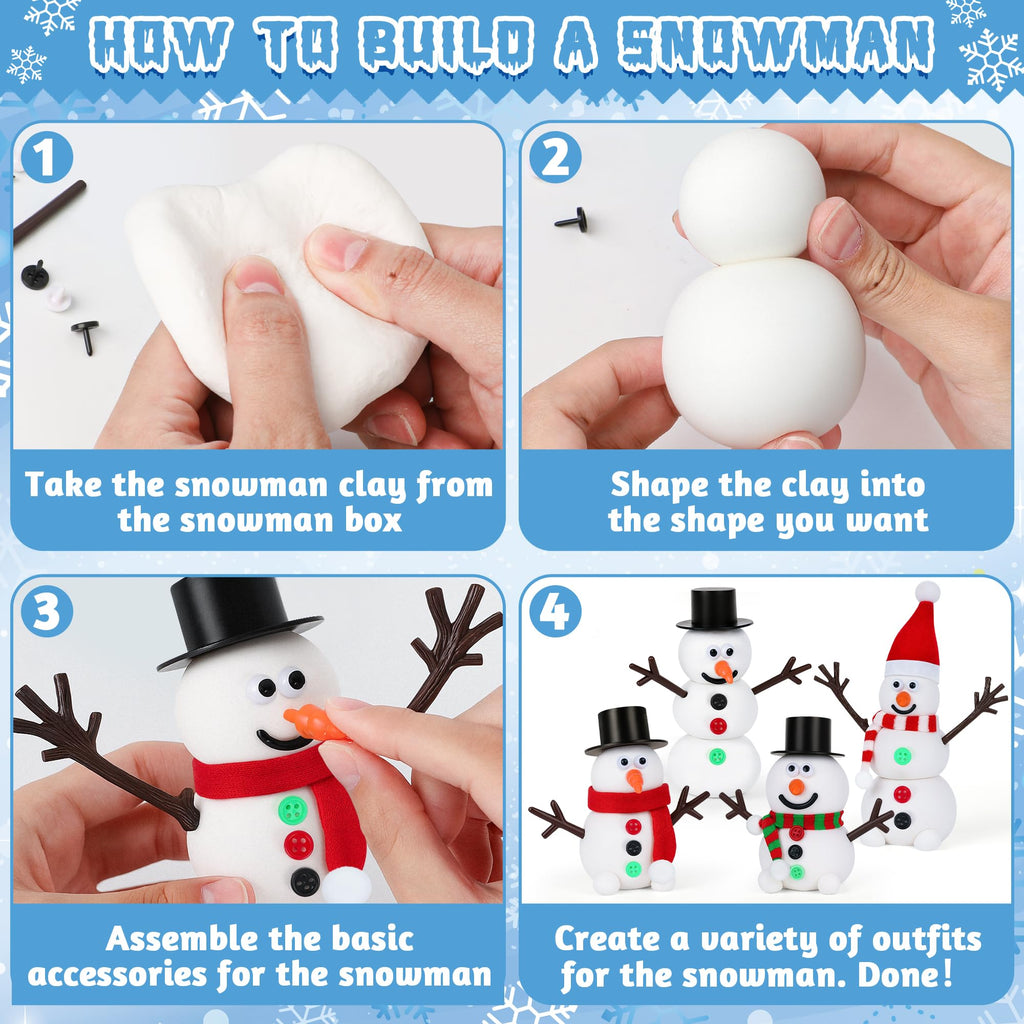 RoseFog 15-Pack DIY Snowman Making Kit – Air Dry Clay Craft Set for Kids Ages 12+