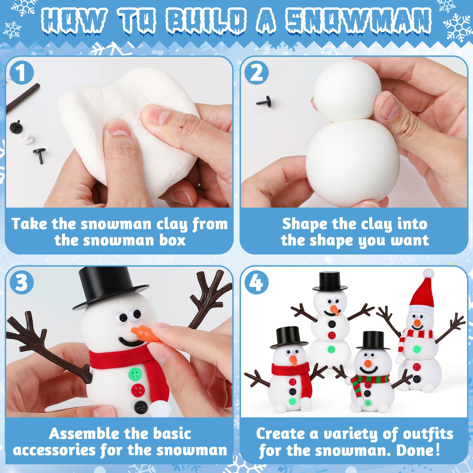 RoseFog 15-Pack DIY Snowman Making Kit – Air Dry Clay Craft Set for Kids Ages 12+