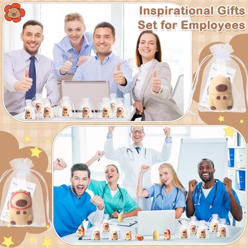 RoundFunny 12-Pack Capybara Stress Balls with Inspirational Cards & Organza Bags - Mini Squeeze Toys for Employee Gifts, Party Favors